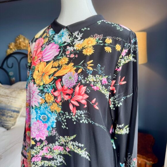 NWT No. 21 Black w Bright Floral 100% Silk Long Sleeved Mini Dress - Picture 4 of 13
